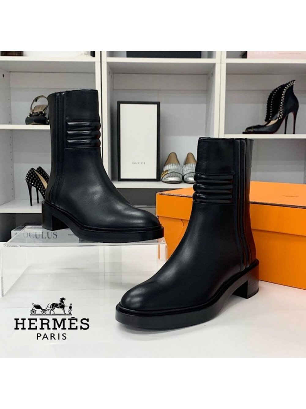 Hermes Harper Leather Short Boots Black